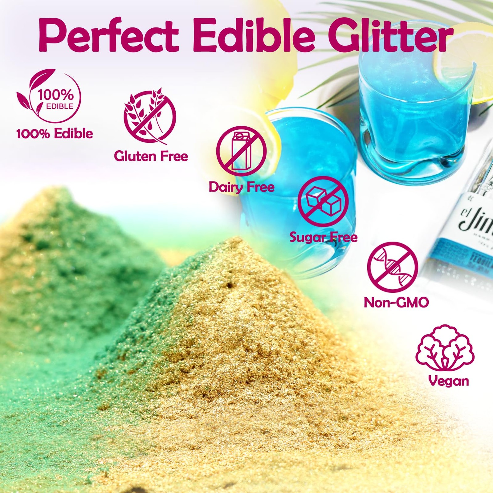 Edible Glitter – 6 Colors Luster Dust Edible, Food Grade 3 grams, 6