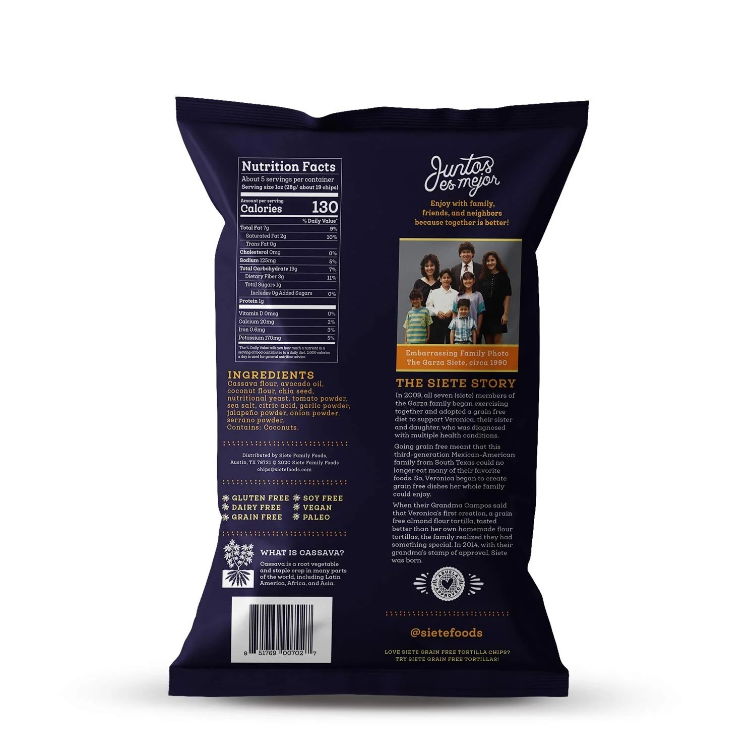 SIETE Dairy Free NACHO TORTILLA CHIPS Grain Free 5 oz Bag – 3 PACK