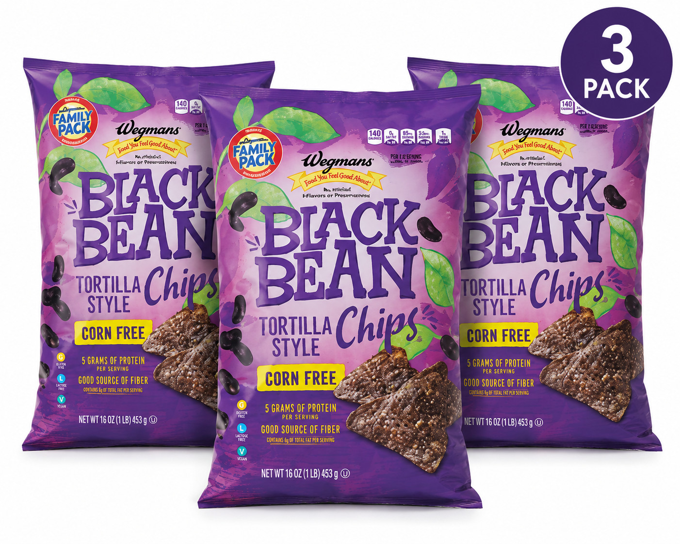Wegmans Black Bean Tortilla Chips 18 Oz Lot of 3 Expires 10/20/26
