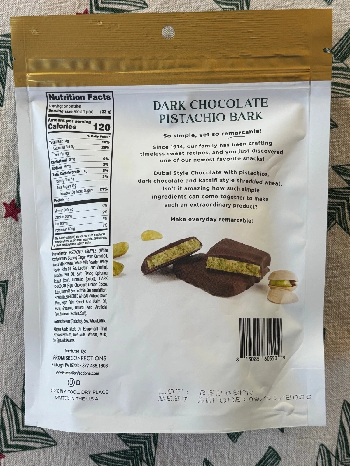 Edward M. DUBAI Dark Chocolate Bark Pistachio Kataifi BB 02/11/2027 5 oz. 1bag