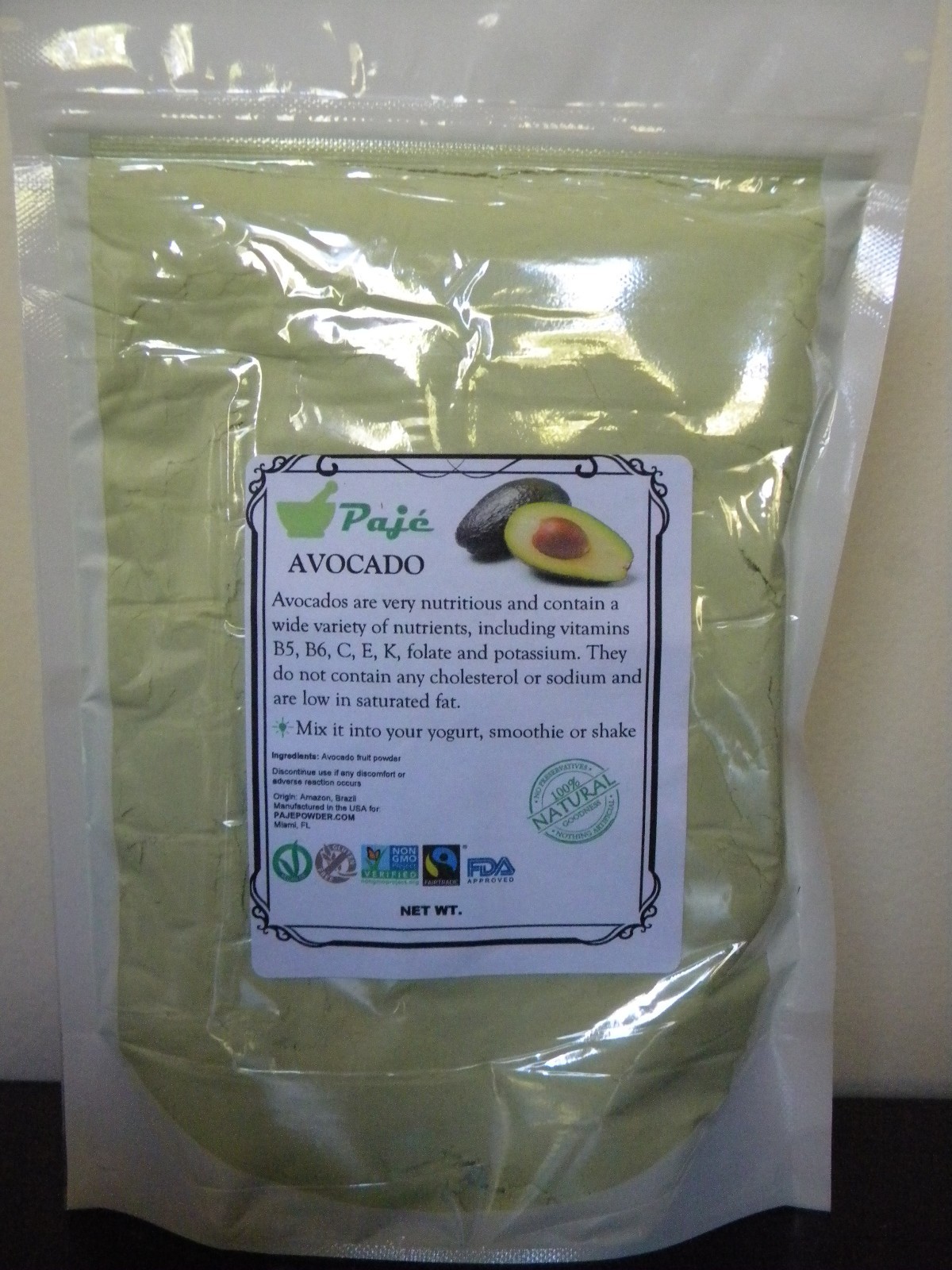 Avocado fruit freeze dry powder 32oz 2lb PAJE – vitamins B5, B6, C, E, K, folate