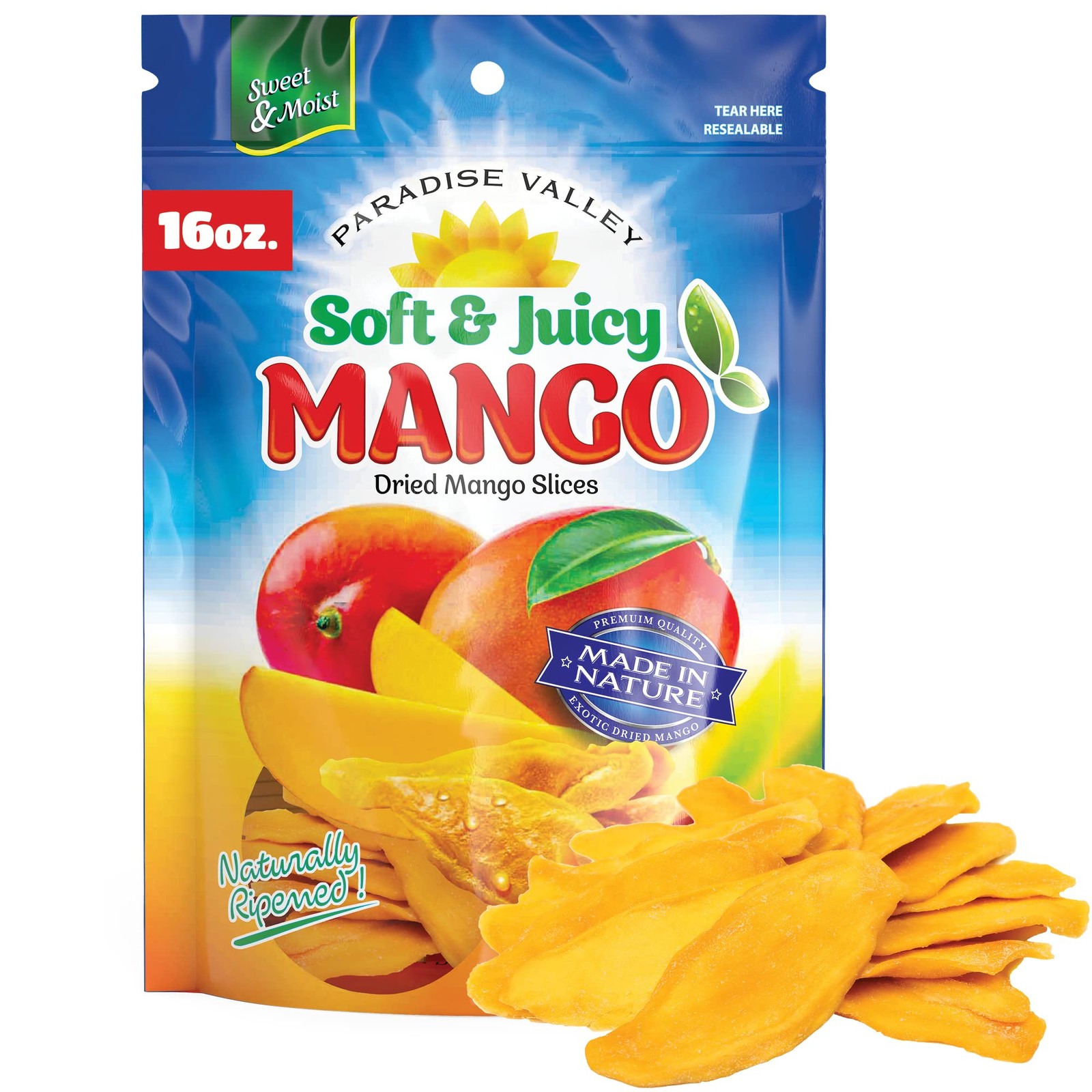 Dried Mango Slices Texture Soft & Juicy Low Sugar Added Dried Mango 16oz