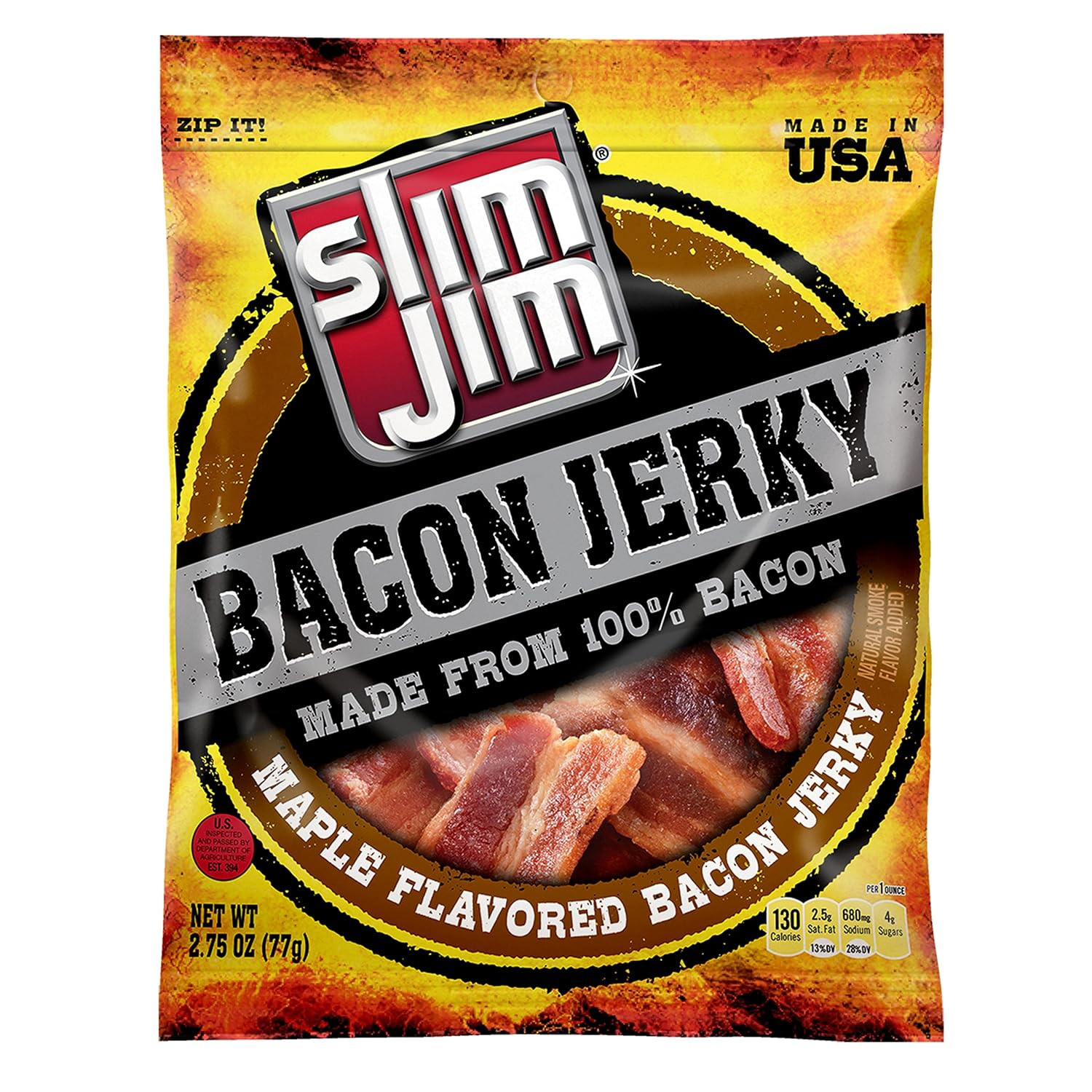 Smoked Bacon Jerky, Maple Flavor, 10G Protein per Serving, 2.75 Oz. (8 Count)