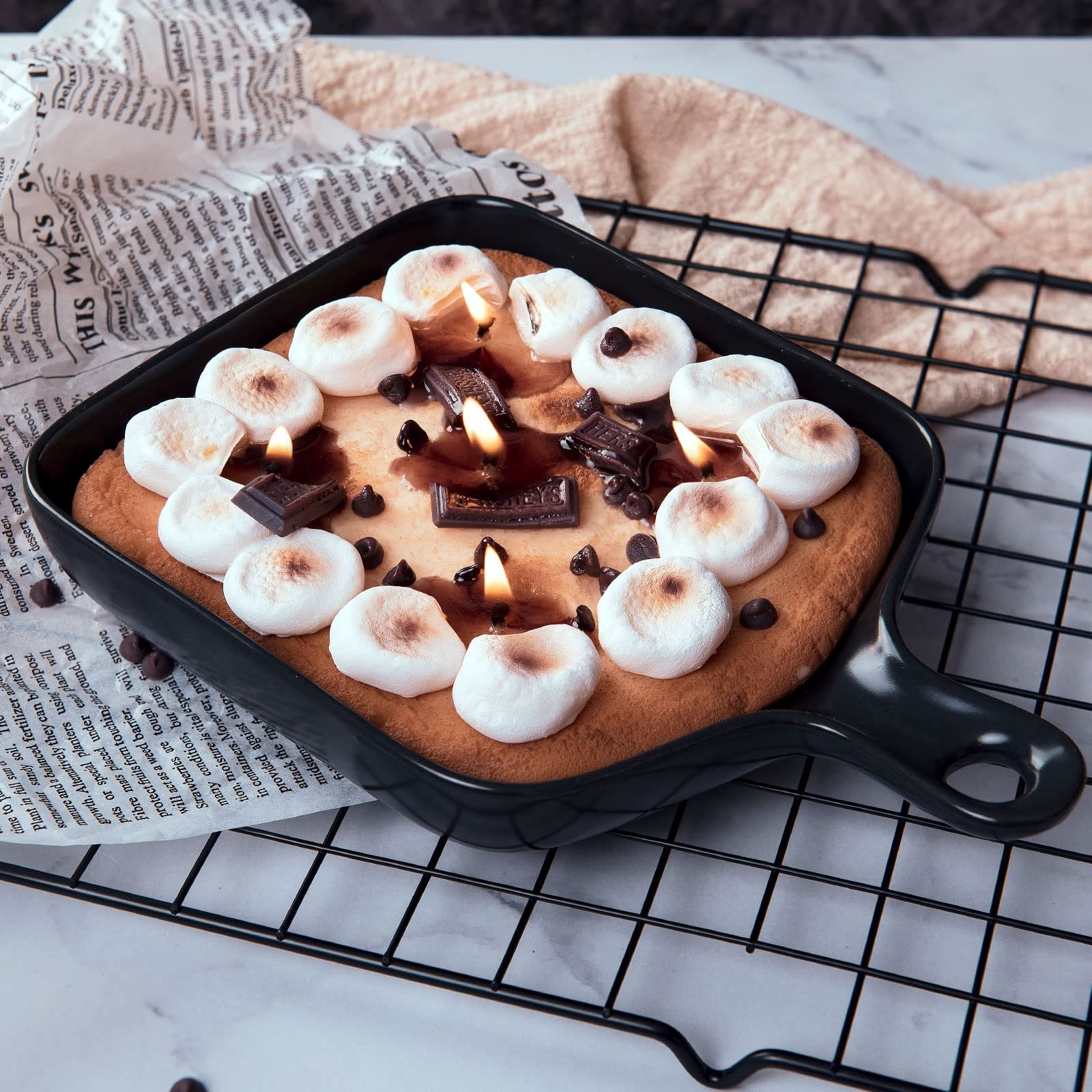 Skillet Cookie with Chocolate and Marshmallow Realistic Food Vegetable Wax Ca…