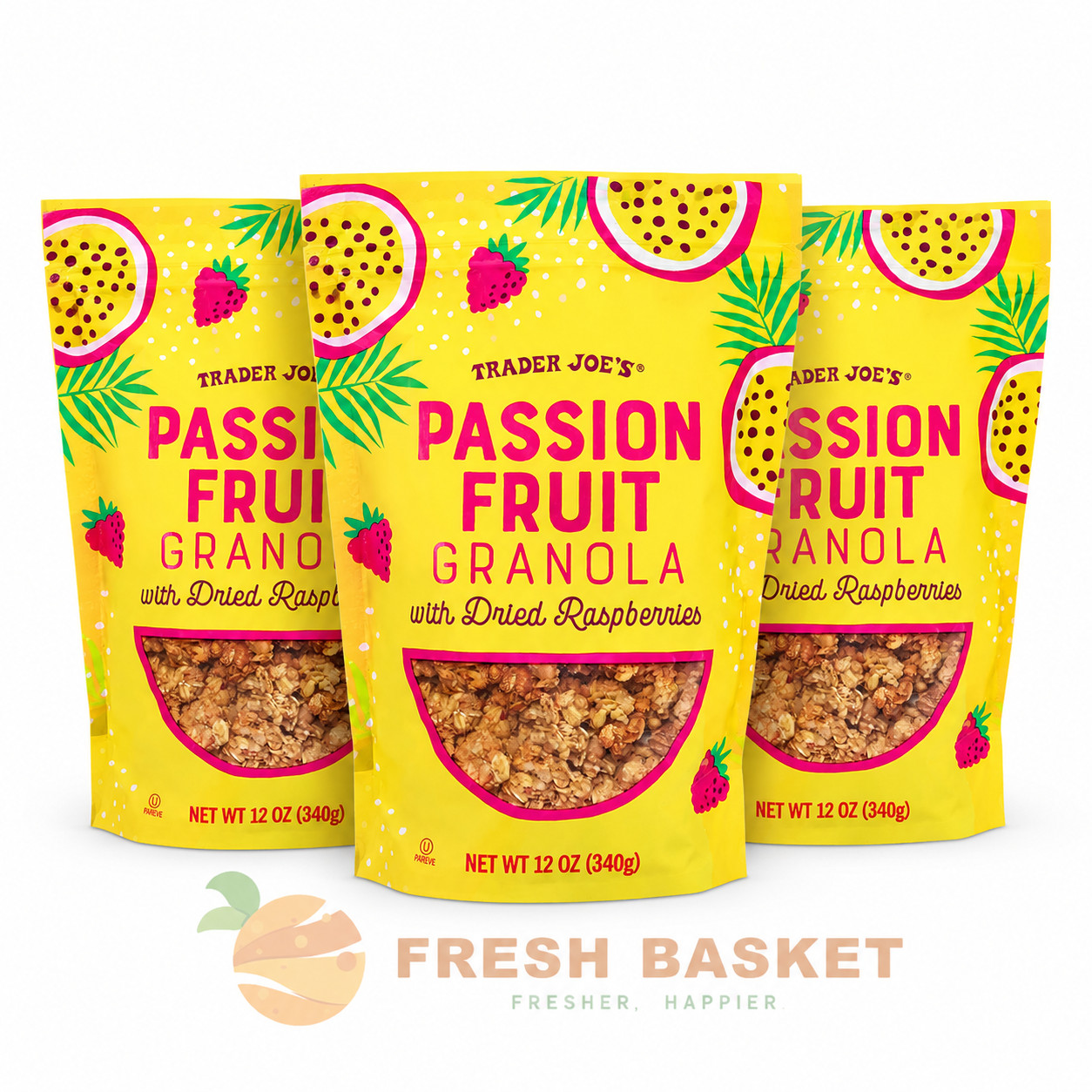 3 Packs- Trader Joe’s Passion Fruit Granola & Dried Raspberries 12 oz Each Limit